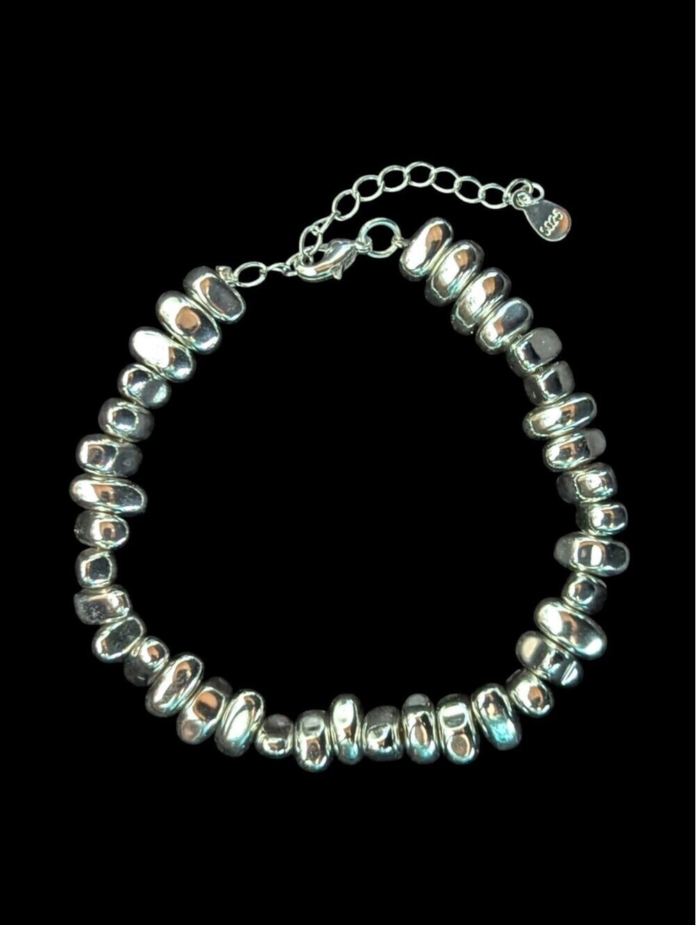 Solid Sterling Silver 925 Beaded Bracelet Adjustable Luxury Minimalist Statement